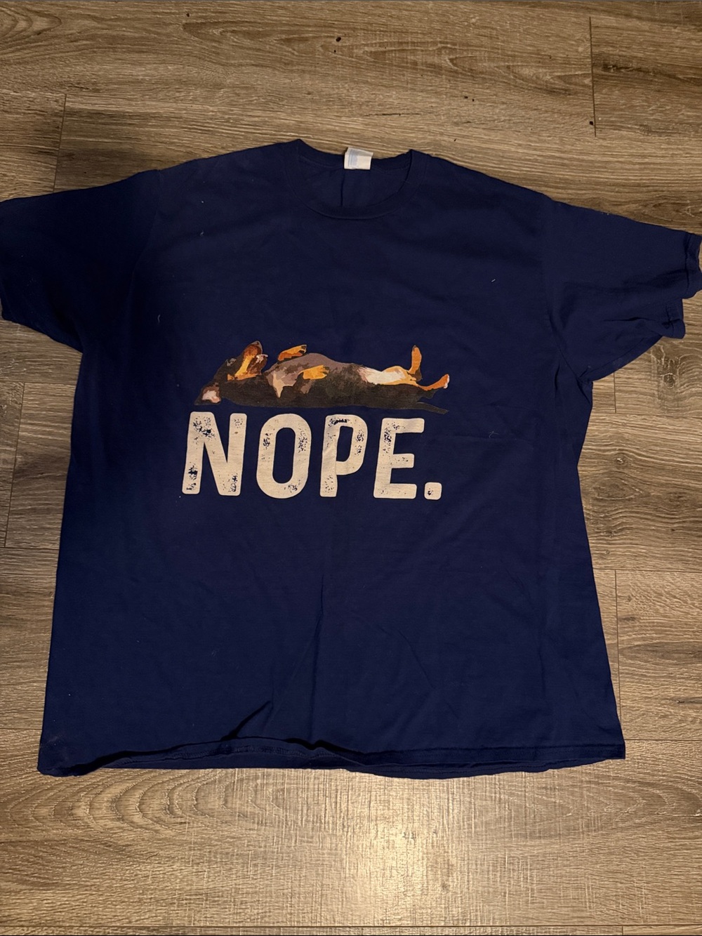 Navy 'NOPE.' Graphic Tee with Lying Down Dachshund